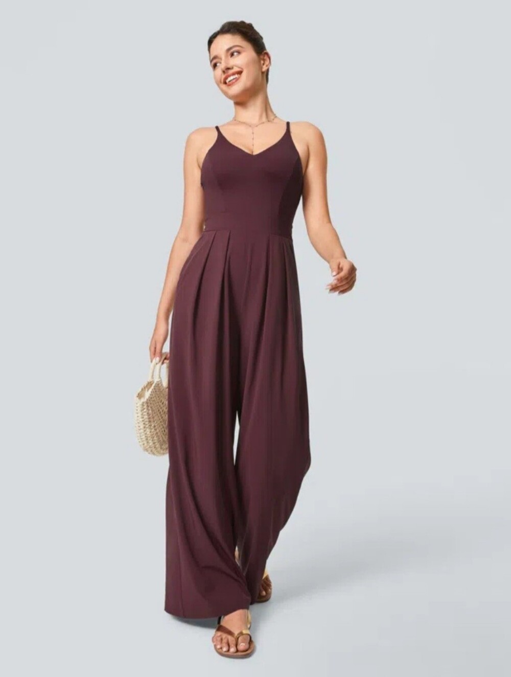 NWT HALARA Breezful V-Neck Wide-Leg Jumpsuit Sz M Quick Dry Maroon